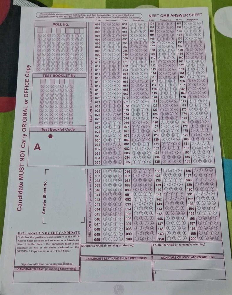 NEET OMR Answer Sheet
