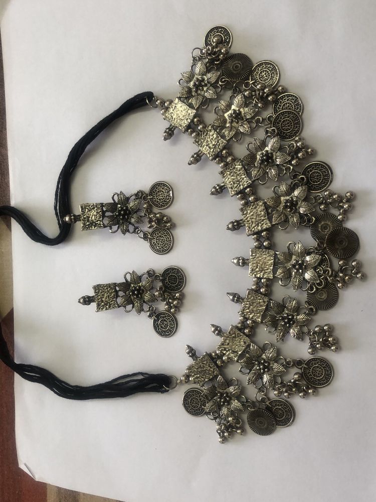Oxidised Fancy Jwellery Set (Necklace +Earrings)