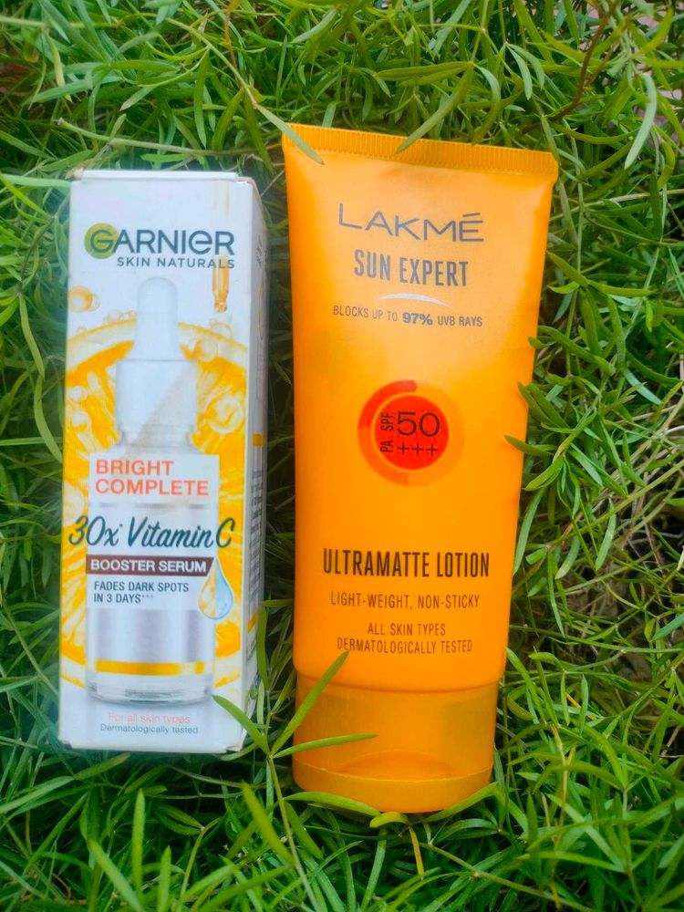 Garnier Vitamin C Serum With Lakme Sunscreen