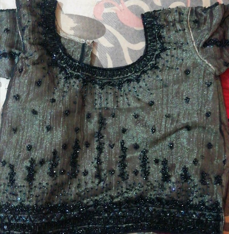 Black-copper Tissue N net skirt and blouse.