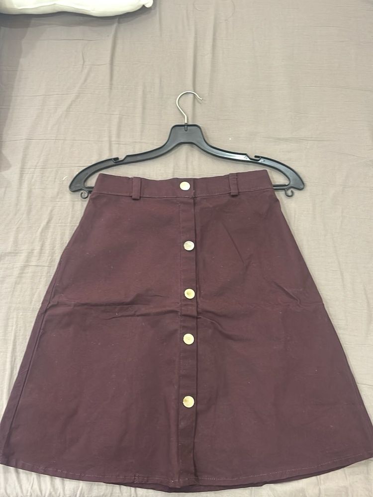 Burgundy Button-Down A-Line Skirt