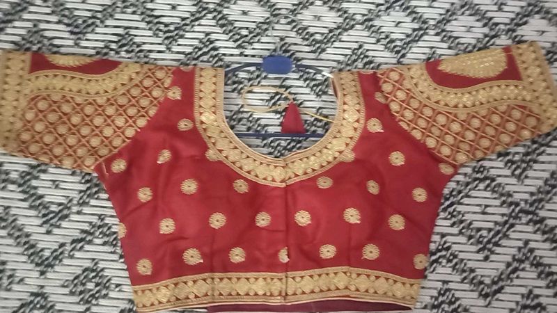 Red &amp; Gold Embroidered Blouse