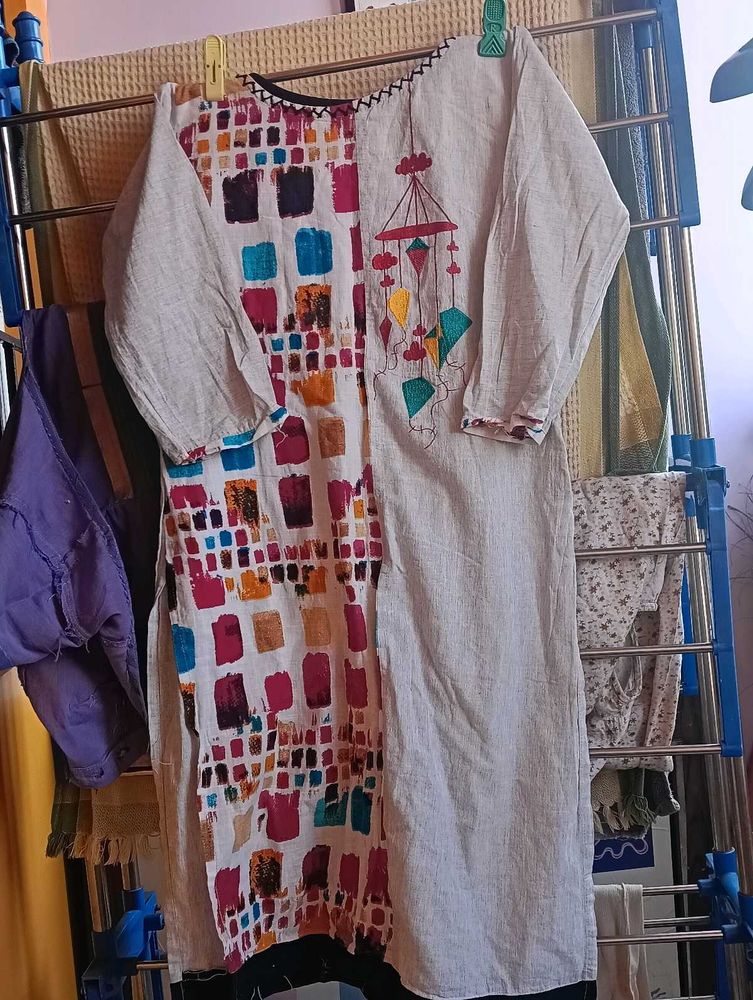 cotton kurti with print and embroidery 🪡