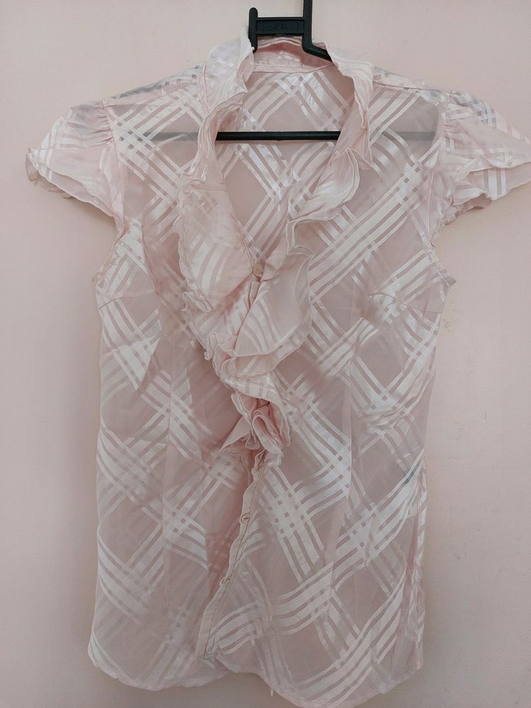 Light Pink Ruffle Neck Top