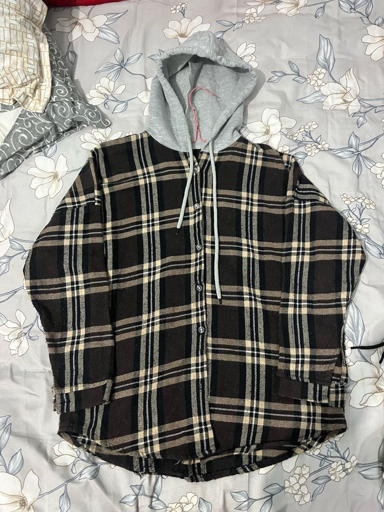 Hooded Plaid Flannel Shirt
