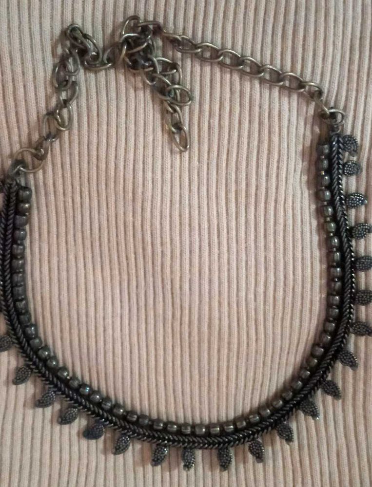 Oxidized Silver Leaf Necklace