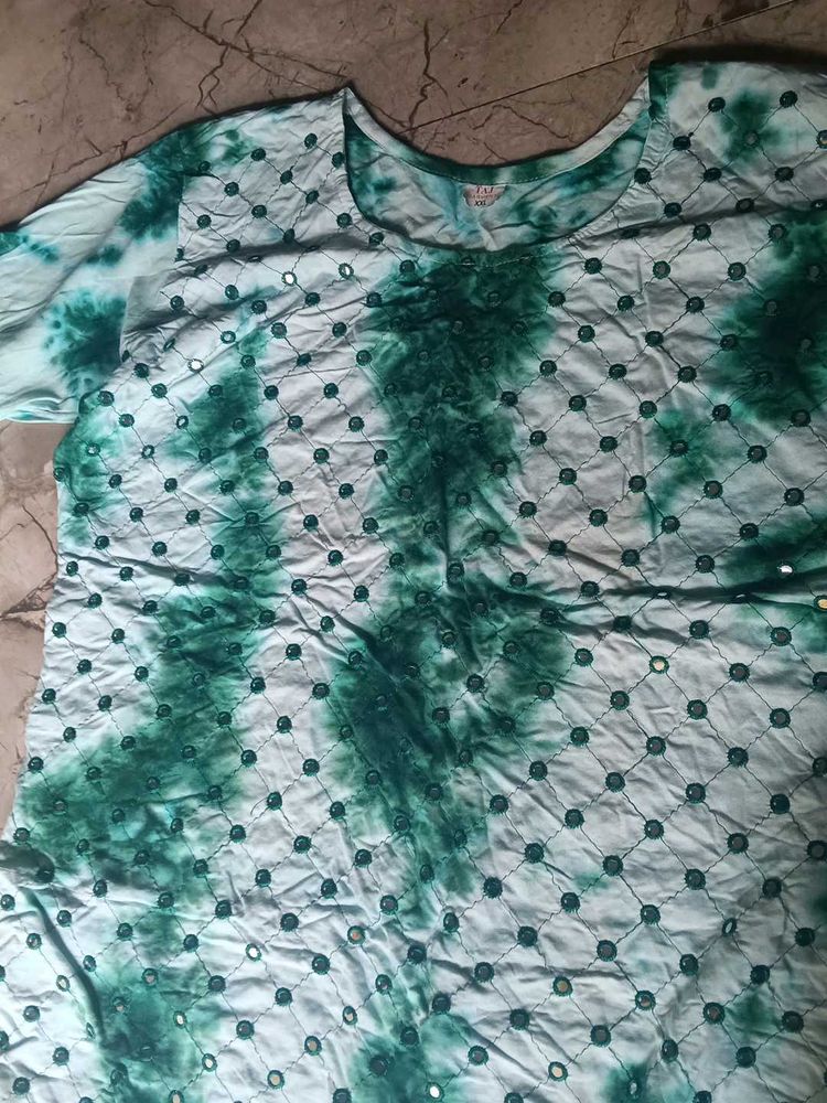 Green Tie-Dye Mirror Detail Kurti