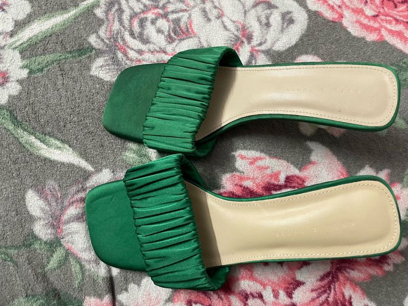 Green Ruched Heeled Sandals