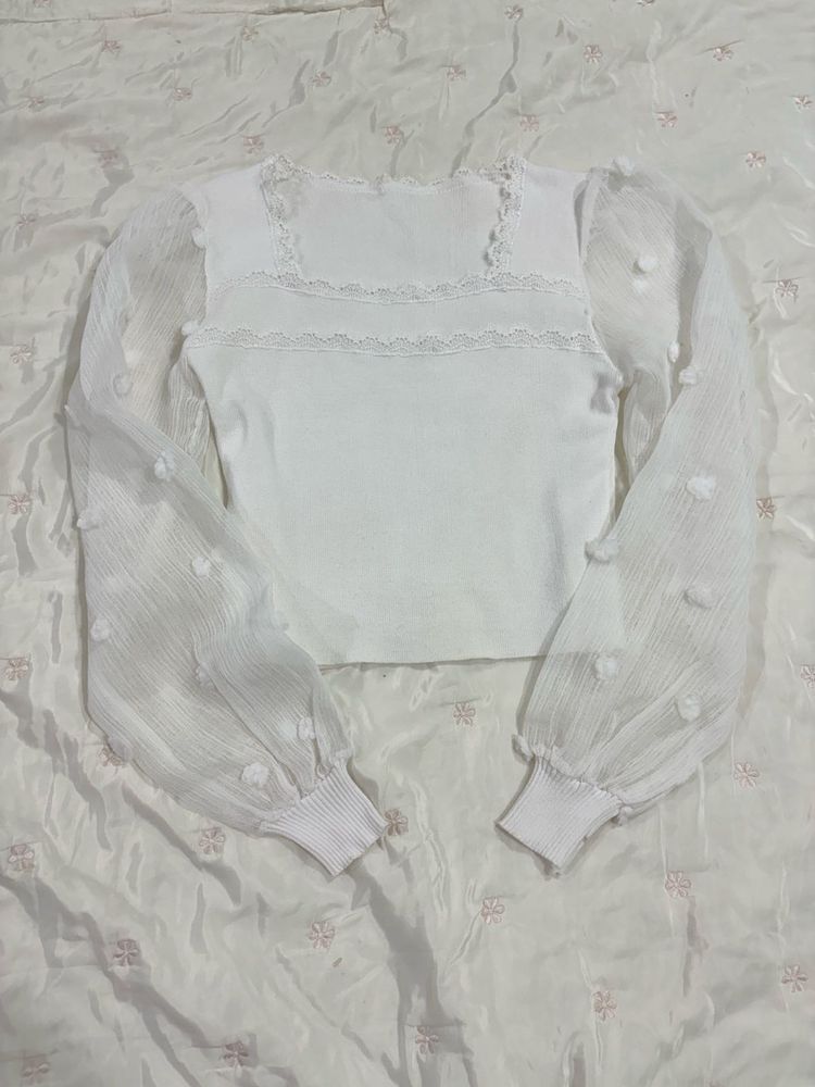 White Lace Detail Top