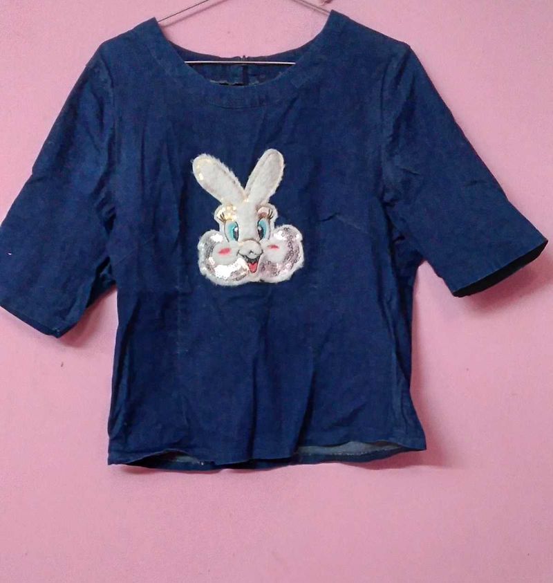 Denim Rabbit Patch Top💙