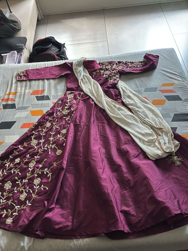 Elegant Maroon Anarkali Suit Set