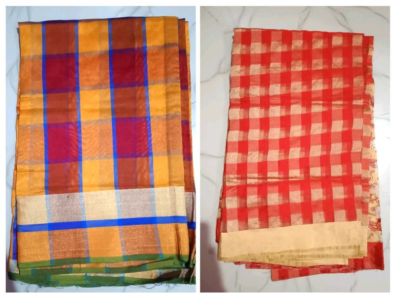 Set of Two Plaid Saris