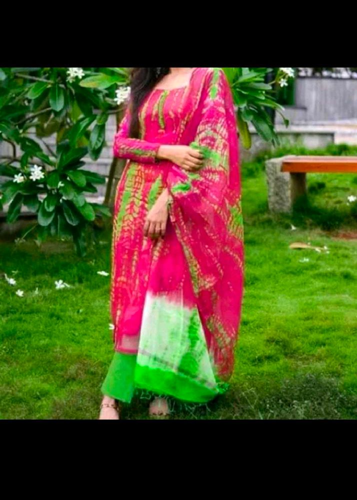Pink &amp; Green Tie-Dye Salwar Kameez.