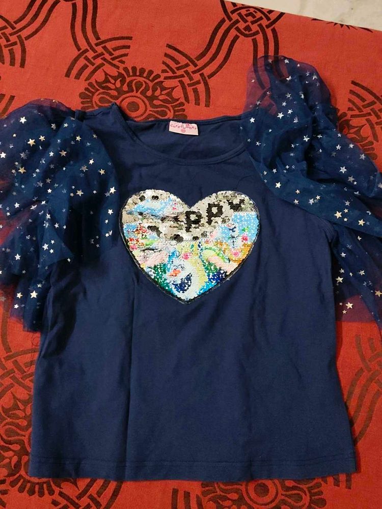 Cute Girls' Starry Sleeve Top