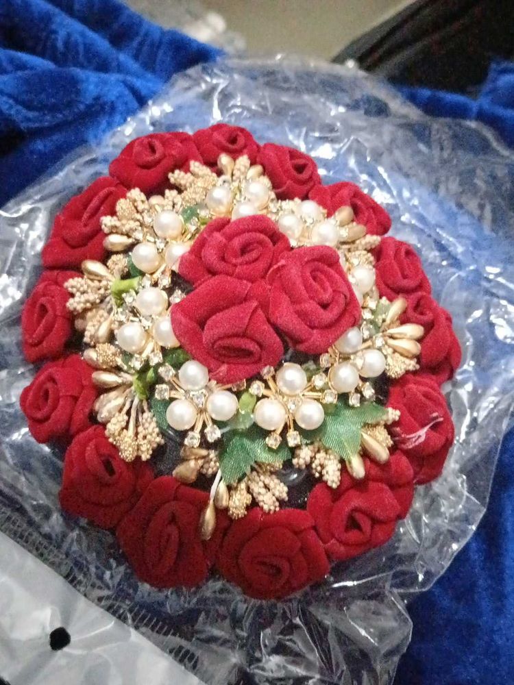 Red Rose Hair Bun Accessory