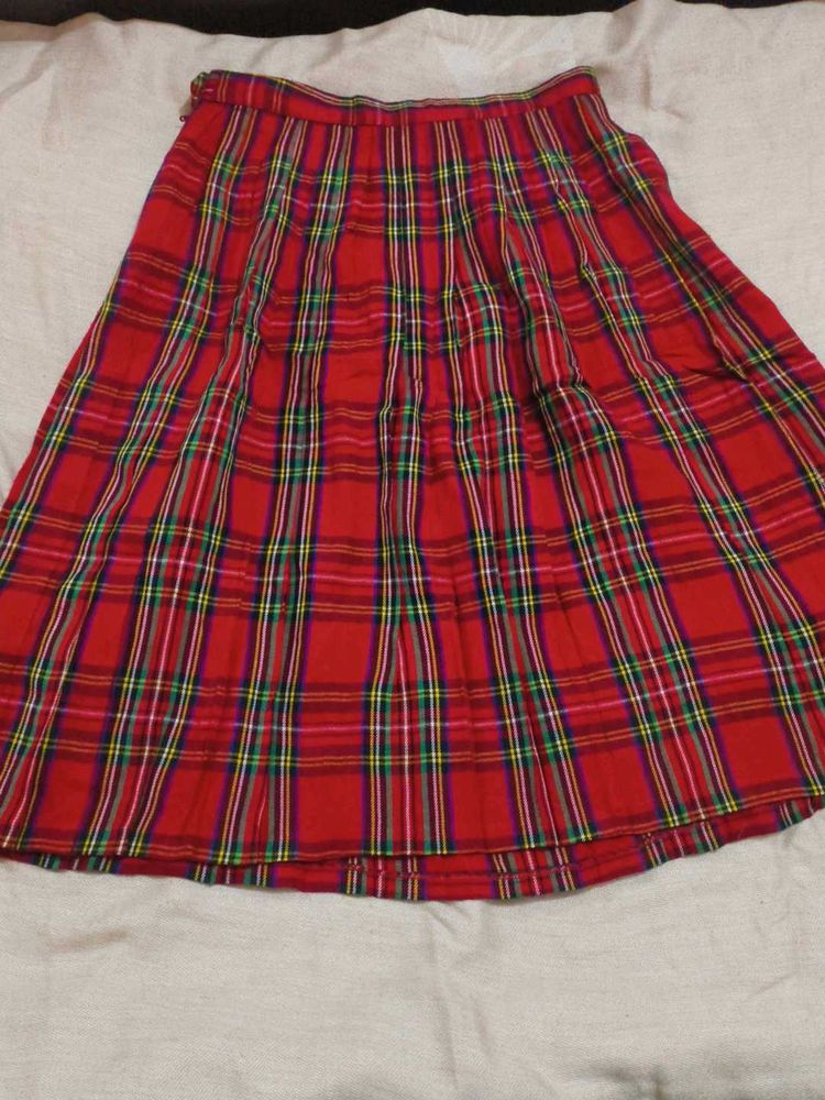 Red Plaid Pleated Skirt