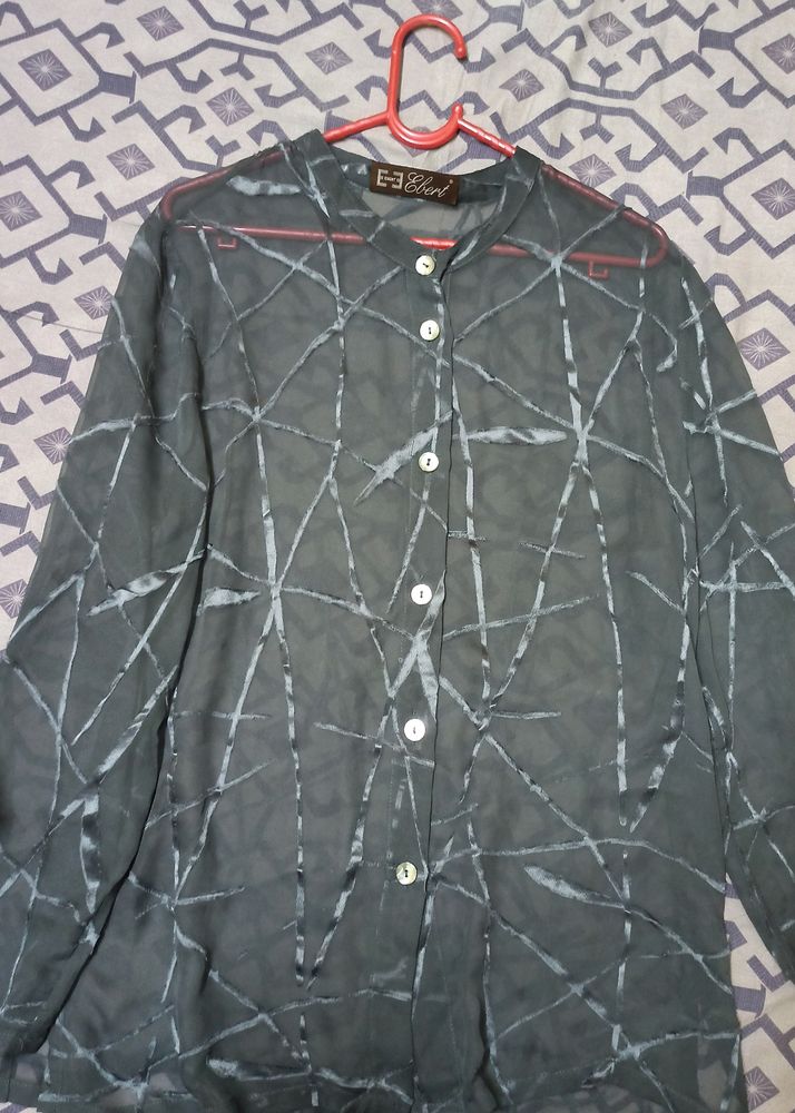 Transparent Navy Blue Top With Designs