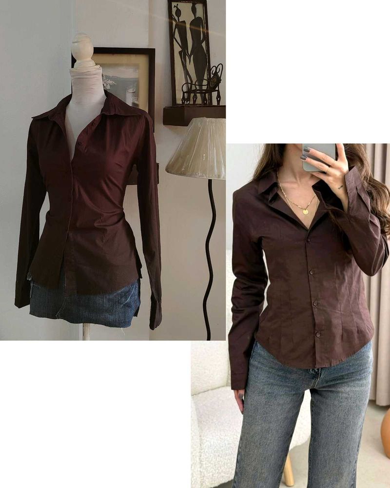 Brown button down Long Sleeve Shirt