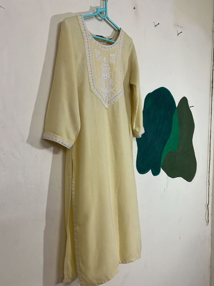 Formal Yellow Embroidered Kurti