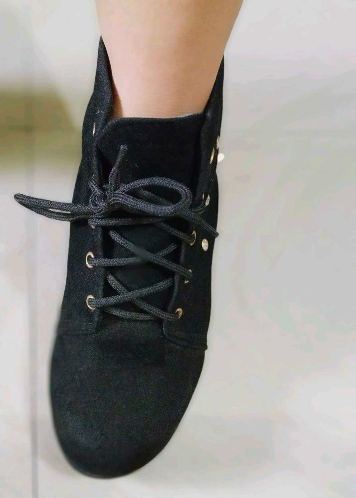 Black Lace-Up Ankle Booties