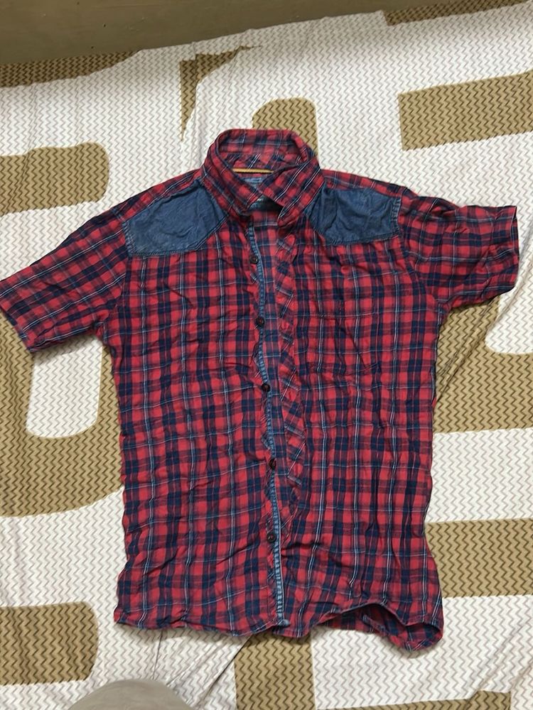 Red Plaid Short Sleeve Shirt