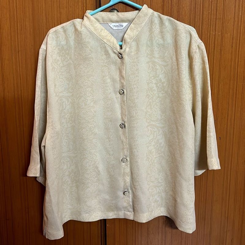 AWON Beige Floral Button-Down Top