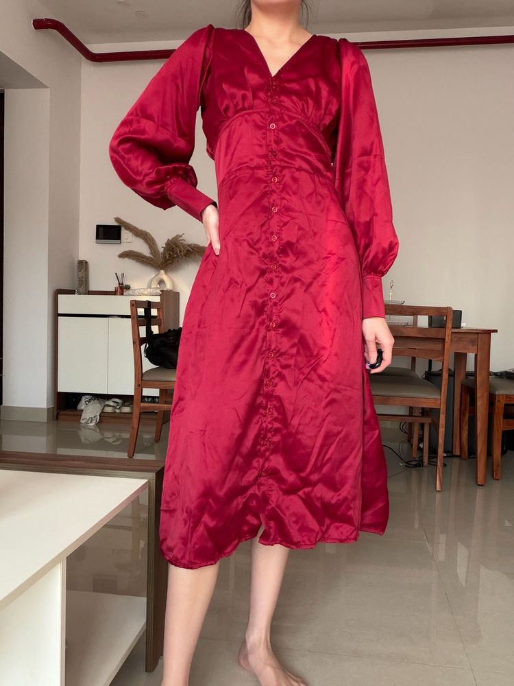 Maroon Elegant Midi Dress - S