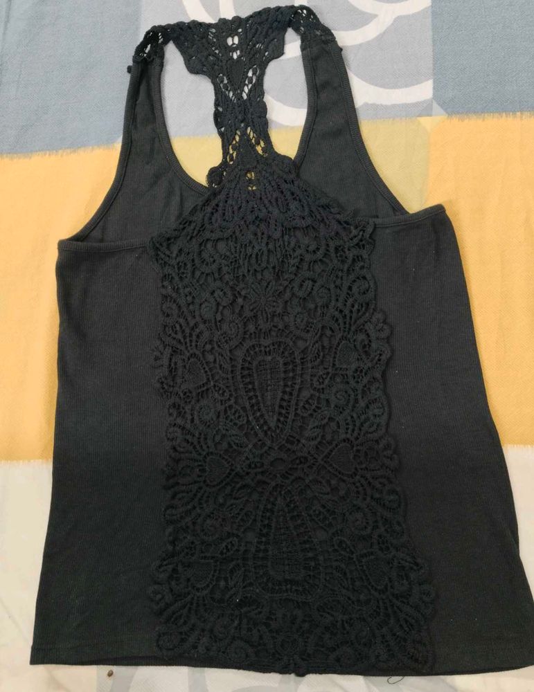 Black Tank Top with Lace Detail