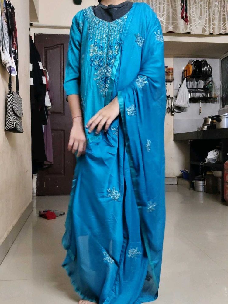Blue Embroidered Kurta Set