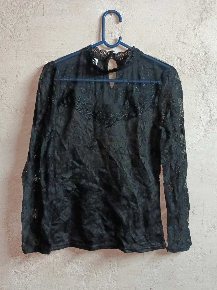 Stylish Ladies Lace Top Layered Black 🖤