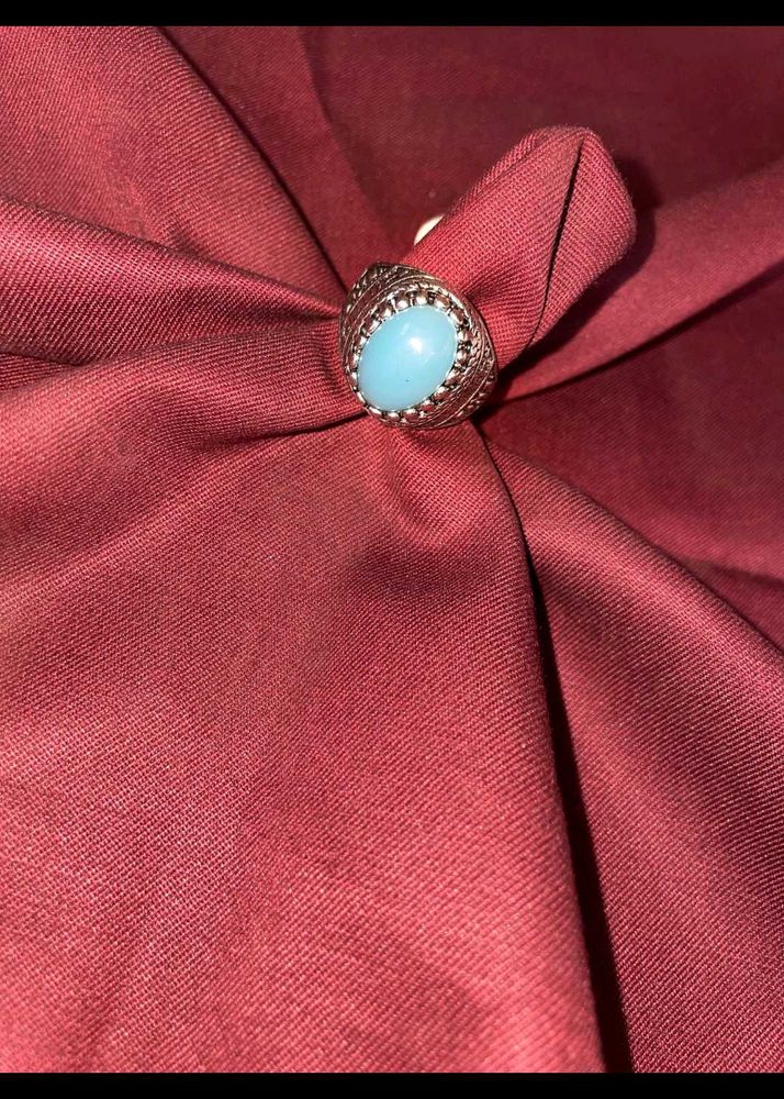 Stylish Silver Plated Men's Ring with Sky Blue Sto