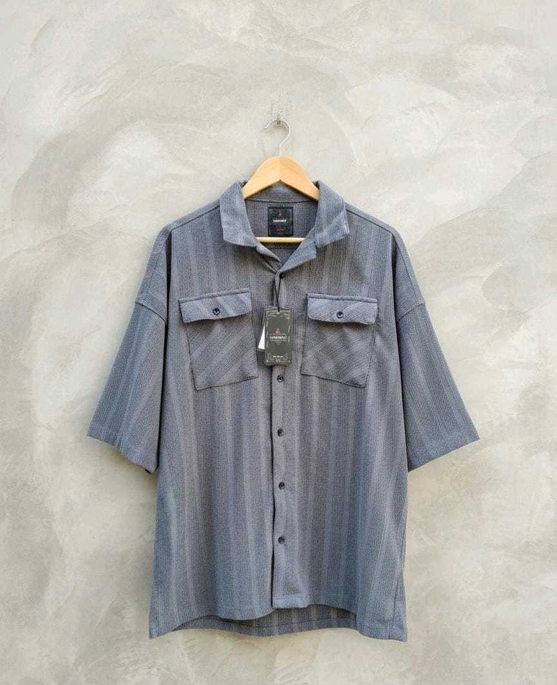 Gray Striped Short Sleeve Shirt