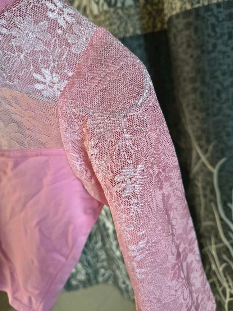 Pink Blouse with Net Sleeves