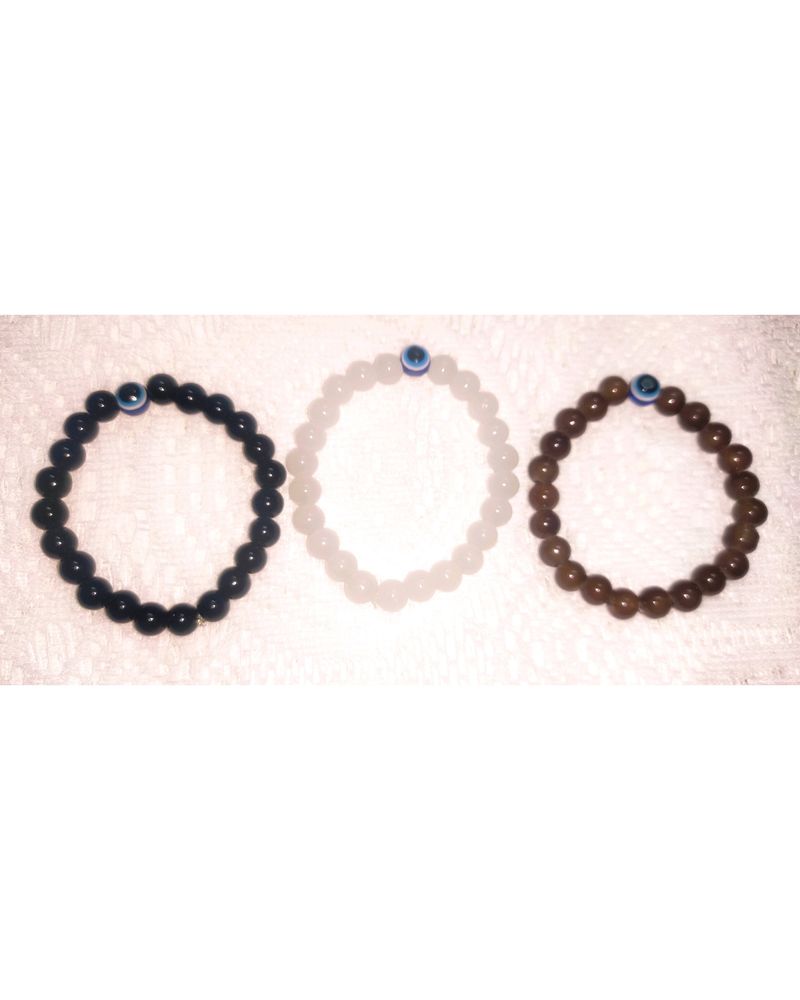 3 Evil Eye Bracelet Combo - Black, White &amp; Brown
