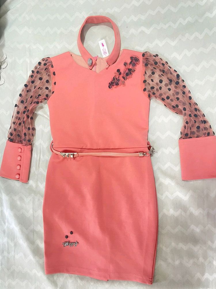 TlBaby Girls Bodycon Dress With Neck Belt And West