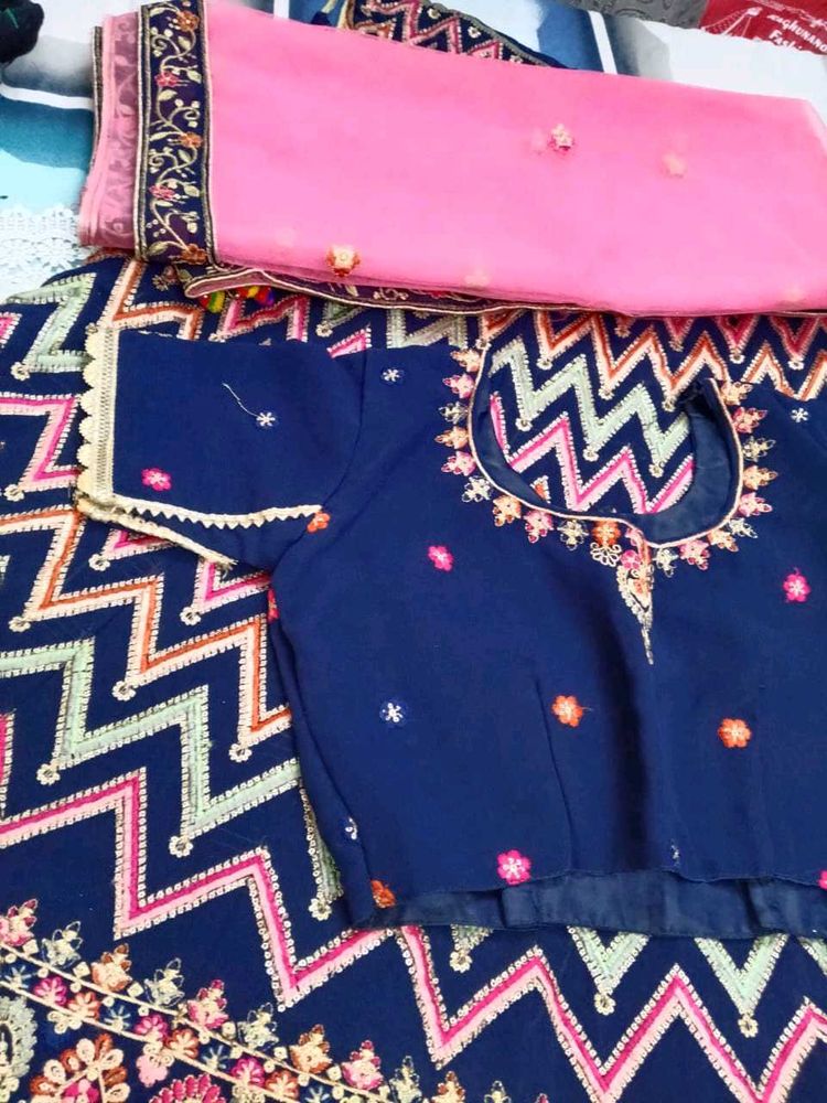 Navy Blue Embroidered Lehenga Set