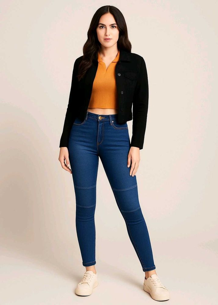 Blue Solid Ankle Length MidRise Casual Women Jeans