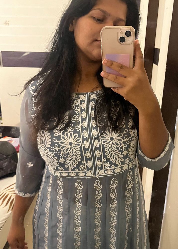 Grey Embroidered Kurti