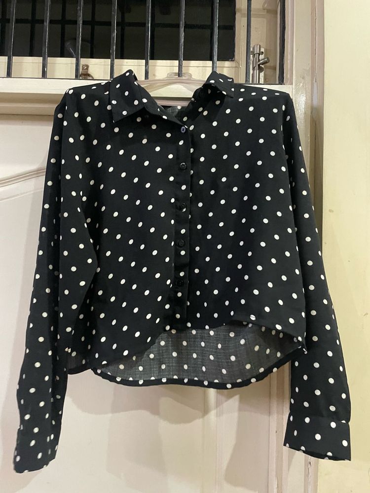 Trendy Black Polka Dot Shirt – Zudio | Size XL (Fi