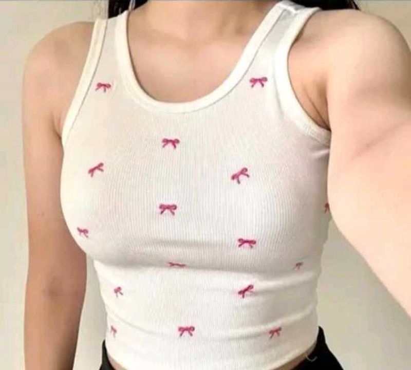 Ribbed Tank with Pink Bows