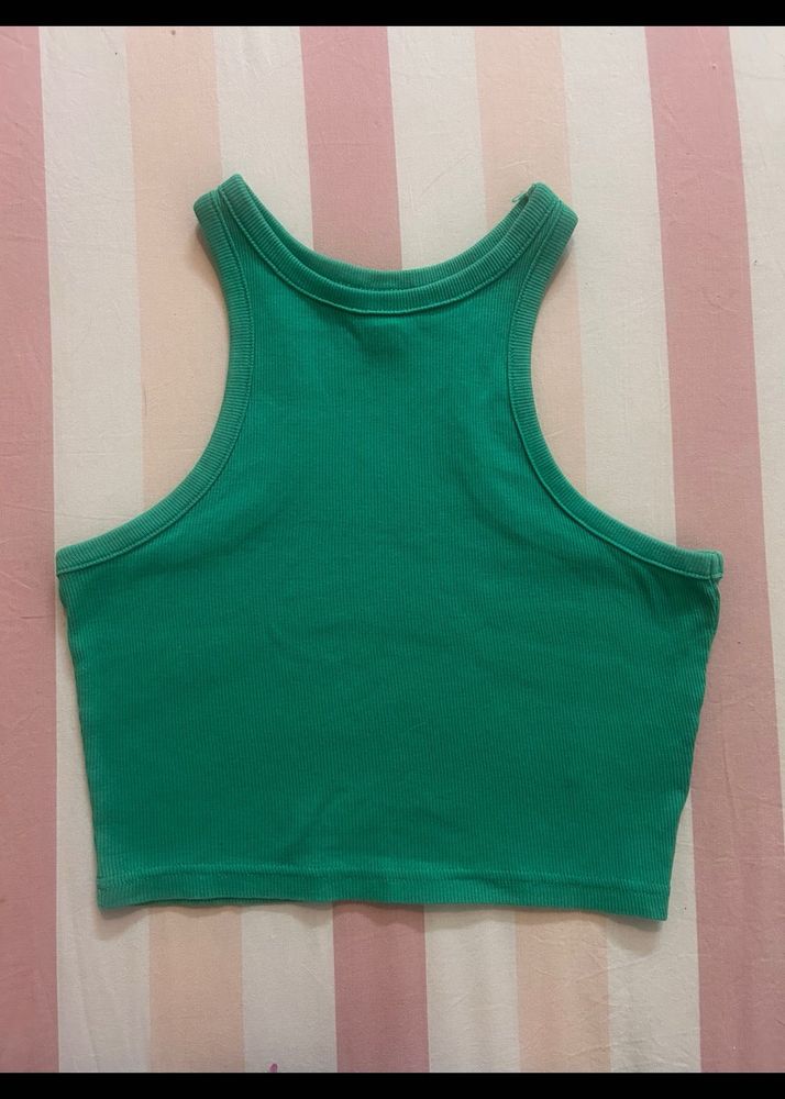 green racer back crop top