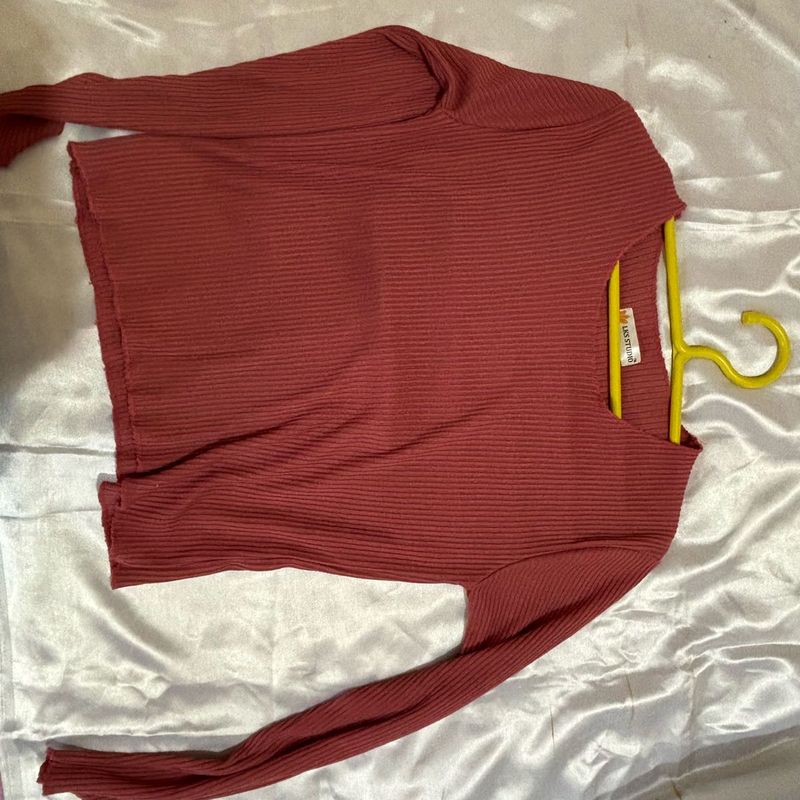 Coral Ribbed Knit Top