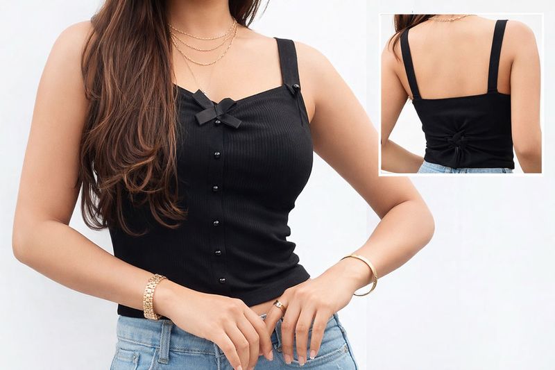 Chic Black Tank Top with Bow Detail