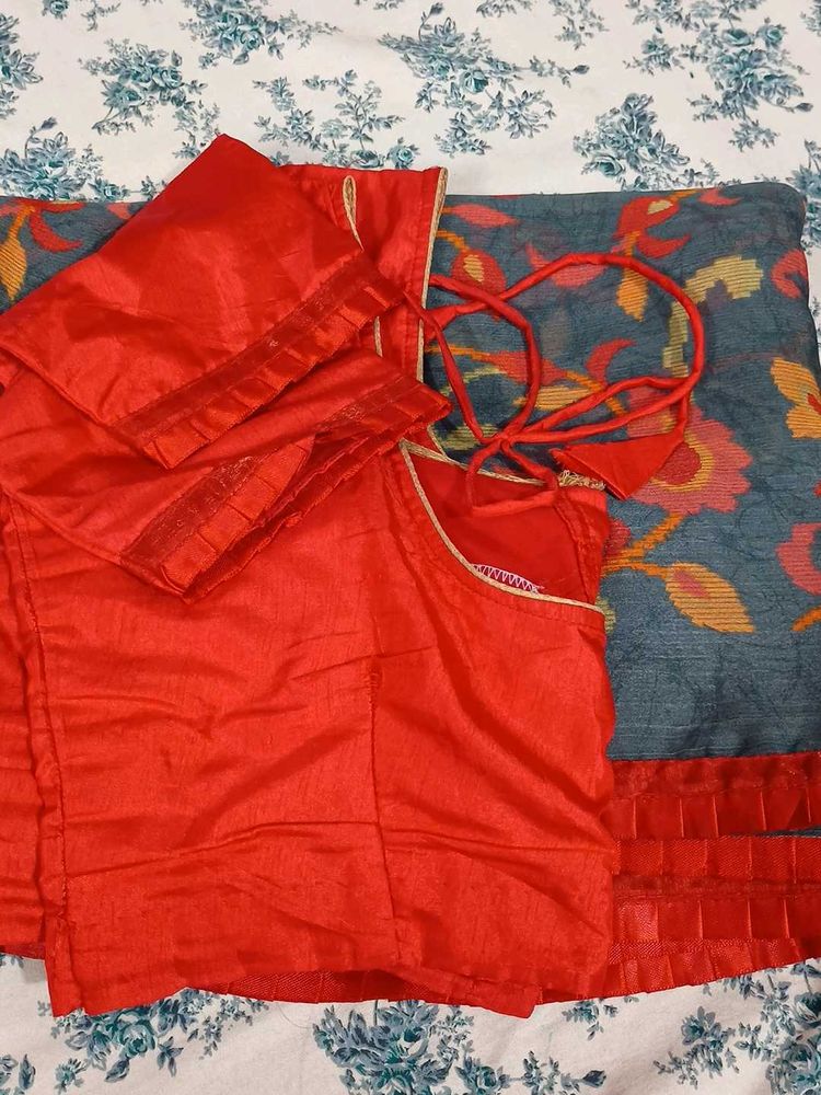 Elegant Red and Grey colour Saree