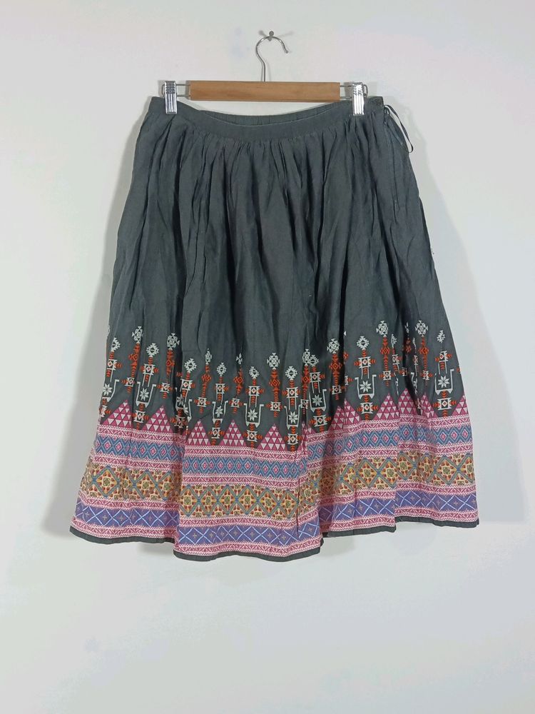 Black Printed Casual Skirt (Women)