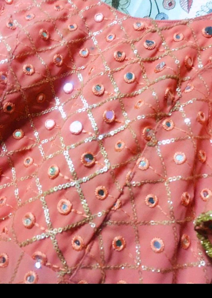 Coral Mirror Work Dress