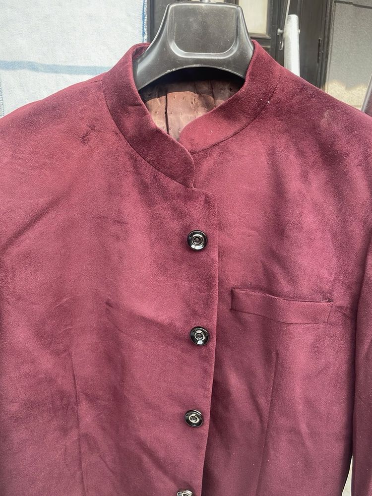 Burgundy Mandarin Collar Jacket