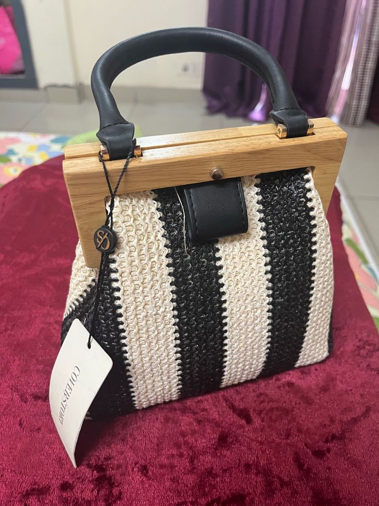 Coverstory Striped Straw Top Handle Bag