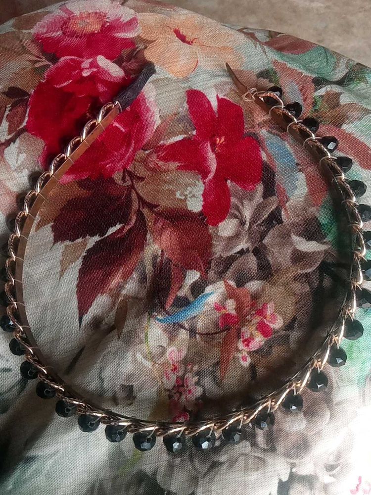 Black Beaded Gold Headband