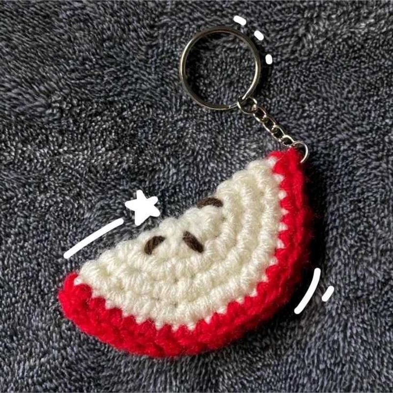 Crochet Apple Slice Keychain